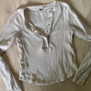 Free People White Waffle Longsleeve Henley